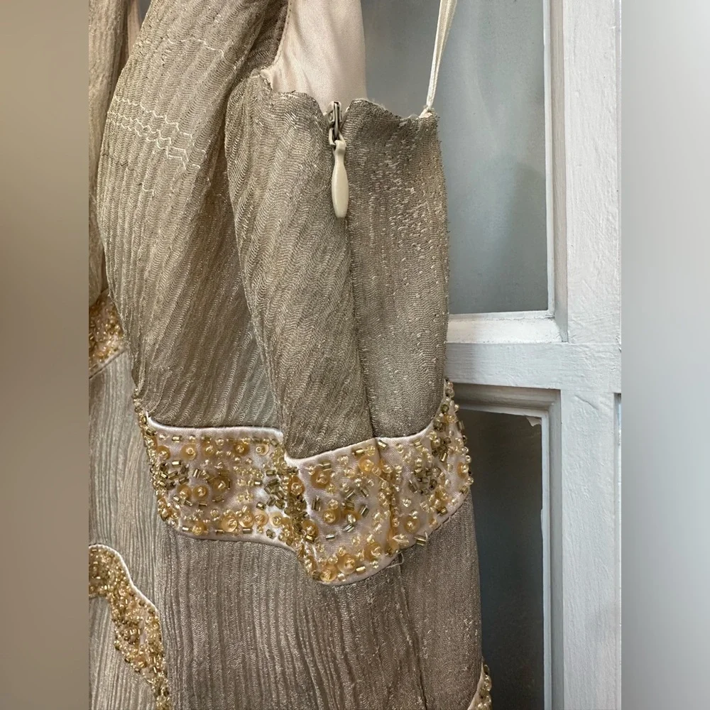 Vintage Cache Y2K Sequin Beaded Gold Romantic Formal Silk Gown Size 2 XS NWT - Picture 7 of 13